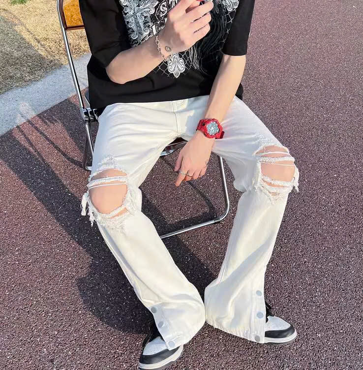 Quần Jean Trắng Distressed