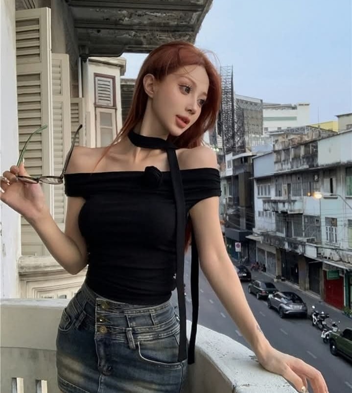 Áo trễ vai mix dây cổ